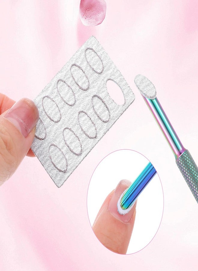 Kifmurase Dual Ended Nail Cuticle Pusher and 100 Pcs Self-Adhesive Sandpaper Sheets, Stainless Steel Nail Pusher Slant Heads Nails Art Pre Polishing Sandpaper for Removing Nails Keratinizer - Image 4